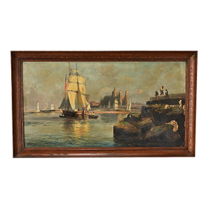 French Vintage Oil on Canvas Seascape Painting