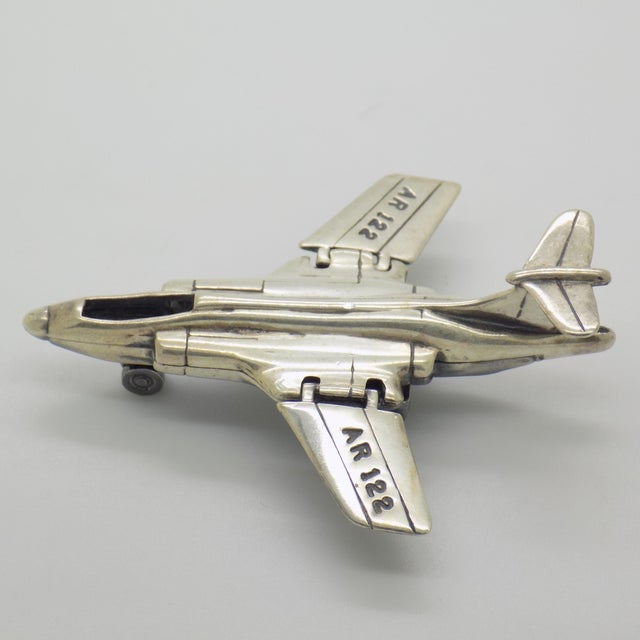 Vintage Italian Sterling Silver 925 McDonnell Douglas F-4 Phantom II Airplane with Folding Wings, Arezzo, 1980s For Sale - Image 4 of 15