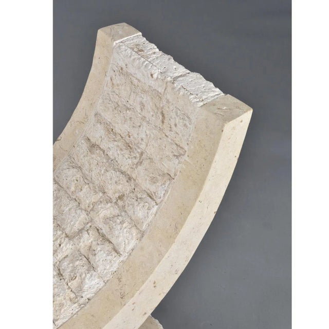 White Curved Tessellated Stone Pedestal Dining Table With Oval Glass Top For Sale - Image 8 of 9