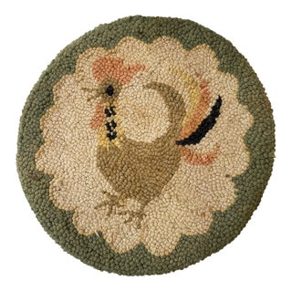 Handmade Vintage Rooster Hook Rug For Sale