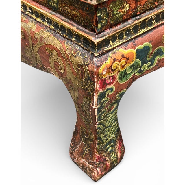 Red Mid-Century Chineses Tibetan Hand Painted Polychrome Coffee Table Tiger Motif For Sale - Image 8 of 11