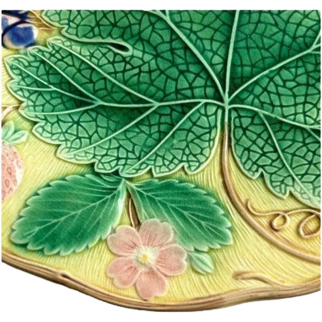 Wedgwood Vintage Wedgwood Porcelain “Majolica” Leaf/Grape/Strawberry Plate For Sale - Image 4 of 6