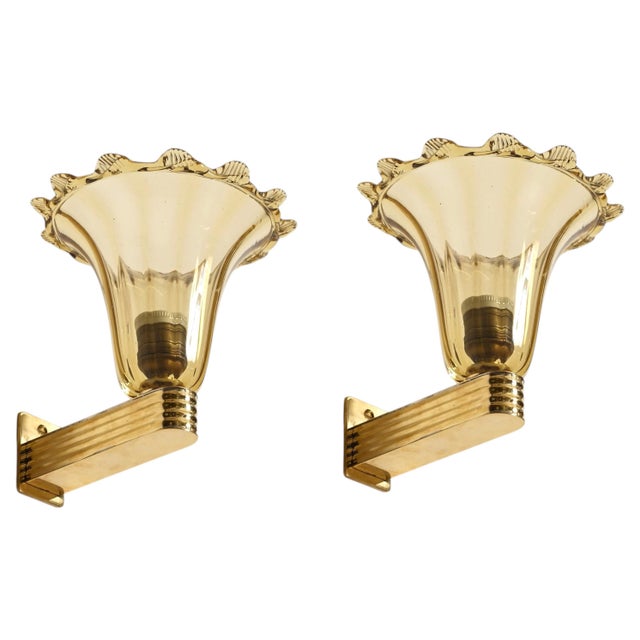 Murano Glass and Brass Flower Sconces by Barovier, Italy, 1940s, Set of 2 For Sale - Image 16 of 16