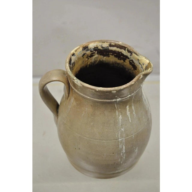 Antique Primitive Stoneware Salt Glazed 8" Bulbous Water Pitcher With Handle For Sale - Image 11 of 11
