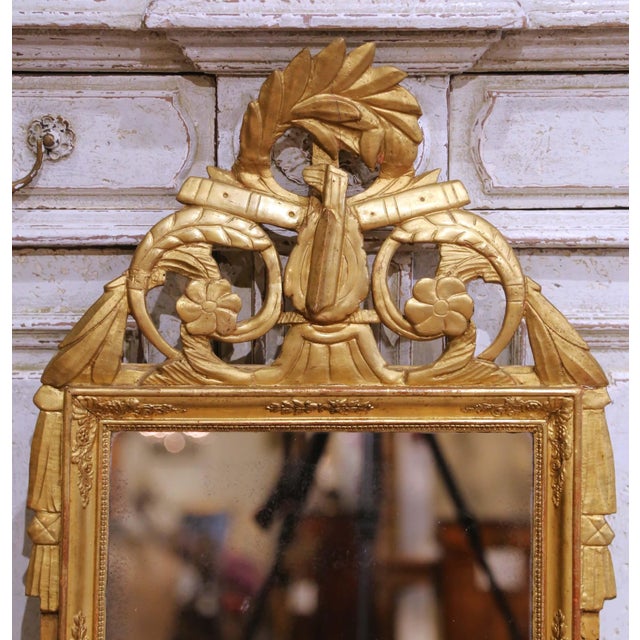 French 18th Century French Louis XVI Provencal Giltwood Mirror With Lyre Crest For Sale - Image 3 of 7