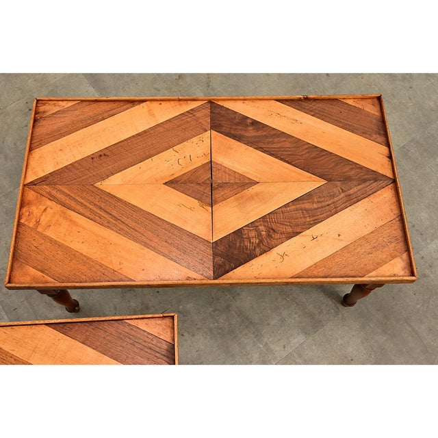 French Vintage Pair of Parquet Coffee Tables For Sale - Image 9 of 15