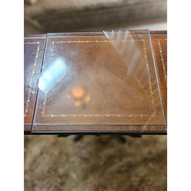 Pair English Chippendale Style Mahogany Drop-Leaf Leather Top Side End Tables For Sale - Image 10 of 12