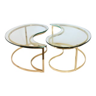 Yin Yang Brass & Glass Coffee Table or Side Tables For Sale