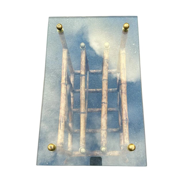 Vintage Scorched Bamboo Glass Top Side Table With Brass Ball and Hand-Painted Details For Sale - Image 11 of 11