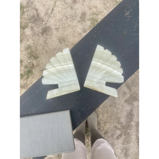 Shell or Fan Carved Onyx Bookends, a Pair For Sale - Image 4 of 7
