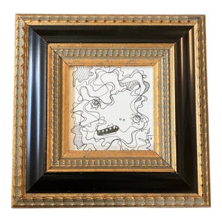 Contemporary Original Wayne Cunningham Small Abstract Black Ink Drawing Framed For Sale