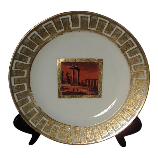 1810 Derby Orange Porcelain Classical Roman Forum Plate For Sale