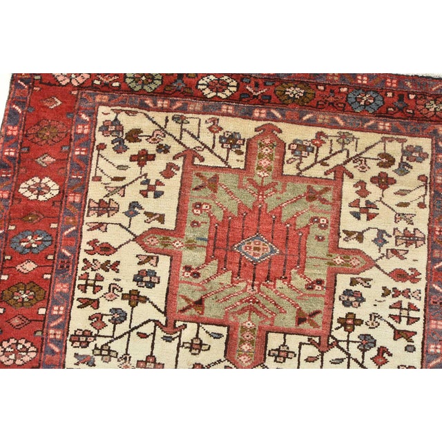 Karajeh Runner 3'6'' X 10'6'' Ivory Wool Tribal Semi-Antique Hand-Knotted Rug For Sale In Philadelphia - Image 6 of 15