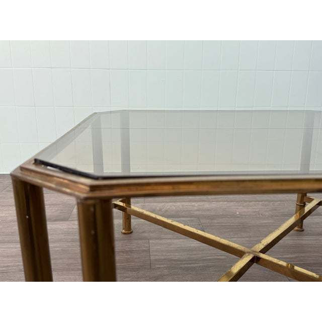 Vintage Hollywood Regency Style Brass and Smoked Glass Coffee Table, 1970s For Sale - Image 15 of 17