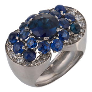 Mid 20th Century Retro Gia 5.00 Carat Sapphire Diamond Platinum Cocktail Ring, Size 6