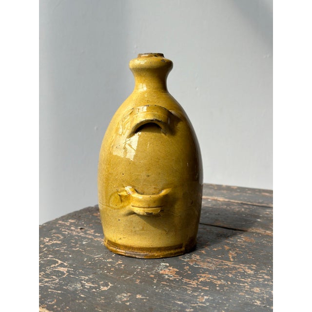 Ceramic Antique French Conscience Yellow Glazed Pottery Vessel, Circa Mid 19th Century For Sale - Image 7 of 12