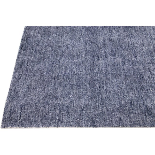 Blue Modern Apadana's Groove Handmade Bamboo/Silk Rug With Solid Design For Sale - Image 4 of 8