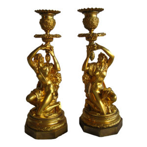 Mid 19th Century Pair of French Napoleon III Gilded Bronze Candlestick