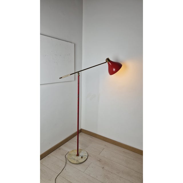 Floor Lamp for Reading with Red Marble Base and Cone with Joint, 1950s For Sale - Image 17 of 18