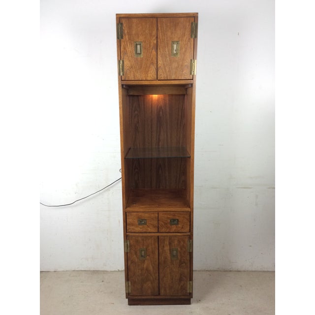 Vintage Campaign Style Tall Cabinet With Lighted Shelving by Stanley For Sale - Image 15 of 17