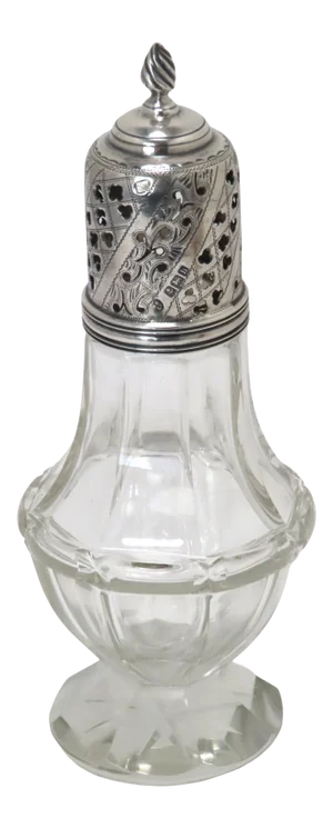 Fine Quality Antique Birmingham England Sterling Silver & Cut Crystal Sugar Shaker Circa 1907