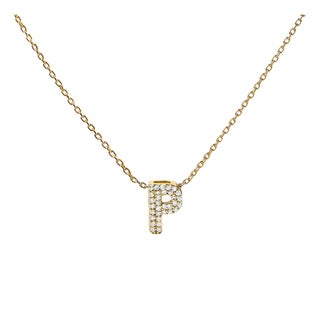 10K Yellow Gold Diamond Accent "P" Initial Bubble Pendant Necklace For Sale