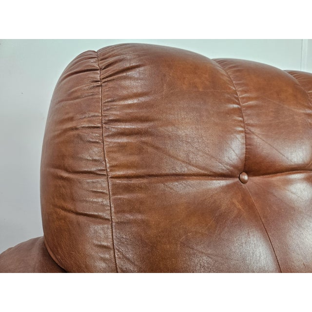 Vintage Italian Brown Leather Club Chairs, 1970s, Set of 2 For Sale - Image 9 of 17