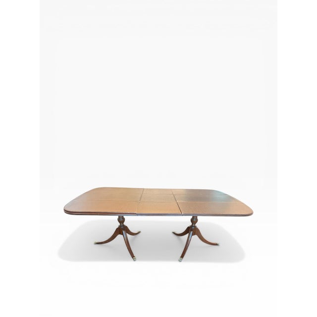 1950s 1954 Charak Mahogany Double Pedestal Dining Table With Two Leaves For Sale - Image 5 of 17