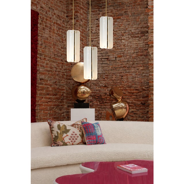 Gold Mid-Century Modern Italian Pendant Lamp in Murano Glass and Brass For Sale - Image 8 of 9