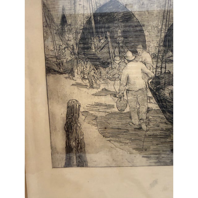 Traditional Vintage European Harbor Scene Etching in Gilt Frame For Sale - Image 3 of 4