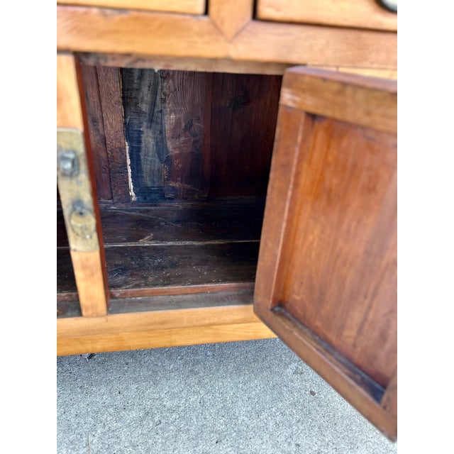 Late 20th Century Chinese Altar Cabinet in the Traditional Style — Elmwood With Original Brass Hardware, 73" For Sale In Chicago - Image 6 of 12