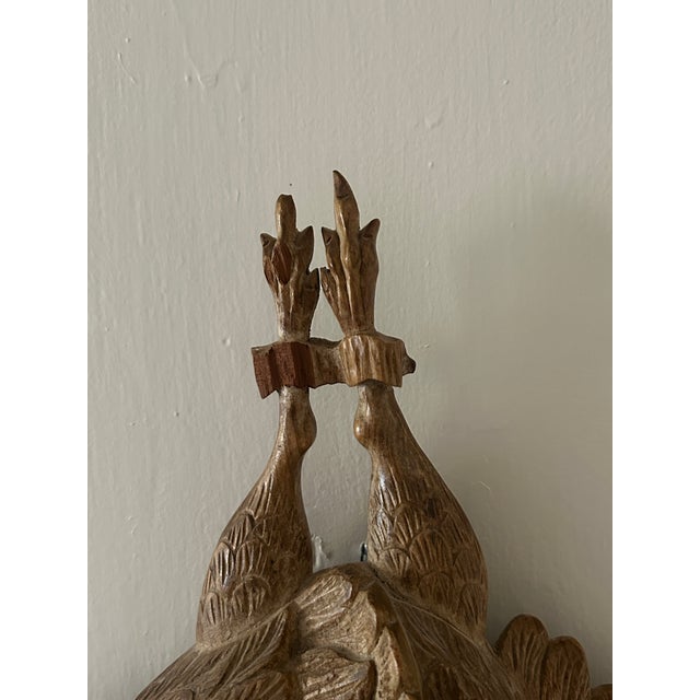Folk Art French Carved Wood Game Pheasants Birds / Hunting Trophy / Folk Art Wall Sculpture For Sale - Image 3 of 9