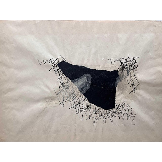 James Spencer Russell "#1" 1958 Collage with ink Signed lower right in pencil 24"x18" framed black gallery wood frame...