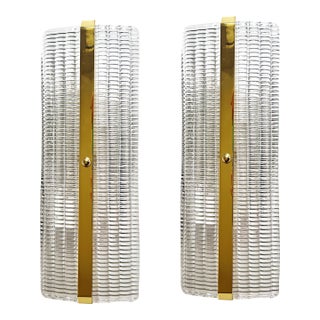 Contemporary Diamanted Rectangular Murano Glass Gold Wall Sconces - Set of Two For Sale