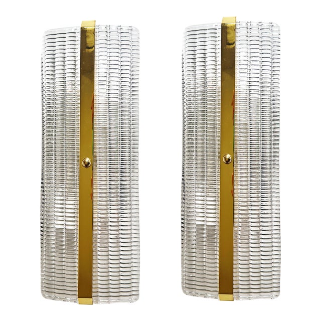 Contemporary Diamanted Rectangular Murano Glass Gold Wall Sconces - Set of Two For Sale