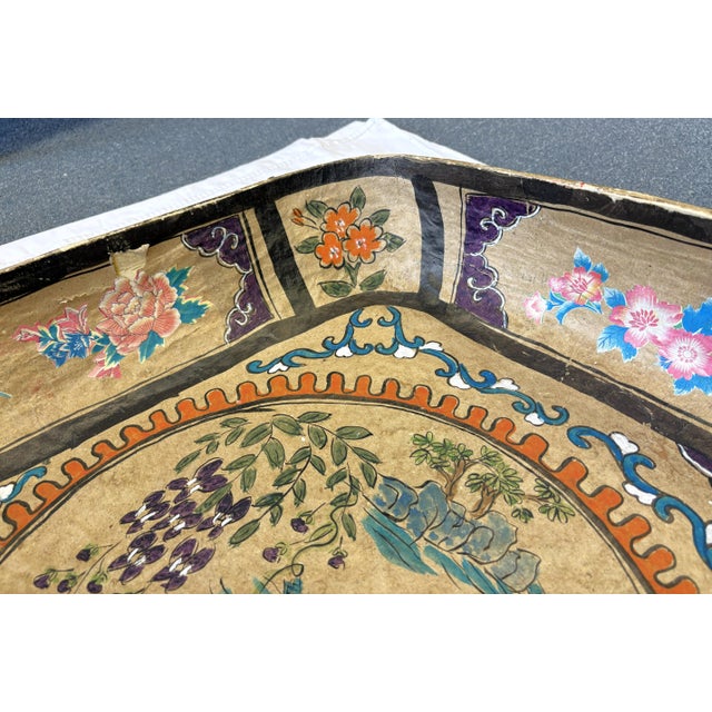 Late 19th Century Large Antique Papier-Mâché Decorative Platter With Hand Painted and Applied Decorations For Sale - Image 5 of 17