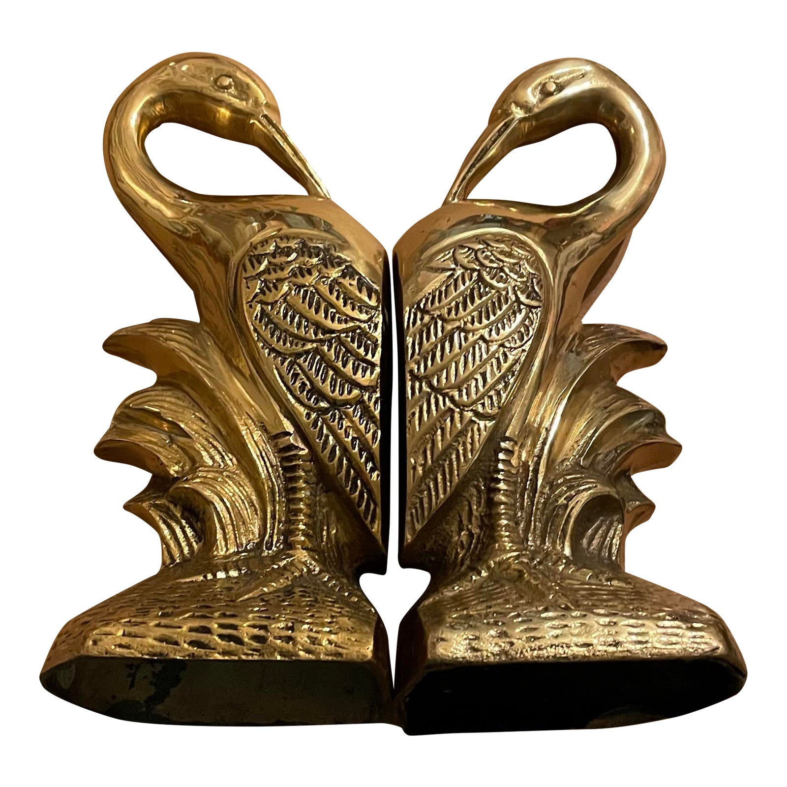 Brass Heron / Egret / Crane Bookends a Pair Chairish