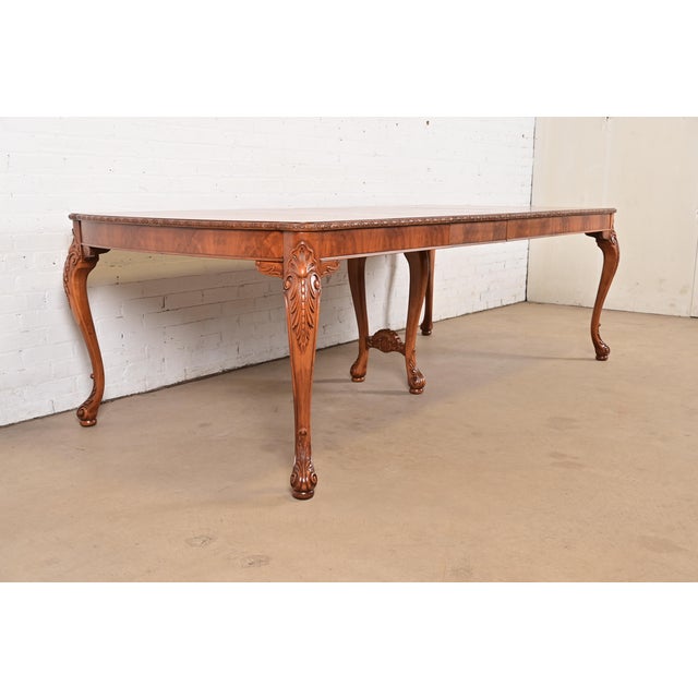 Romweber Romweber Antique Chippendale Burl Wood Extension Dining Table, Newly Refinished For Sale - Image 4 of 14