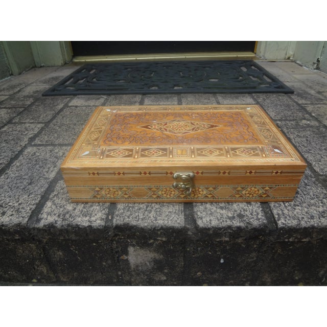 Mid 20th Century Vintage Rectangular Moroccan Inlaid Decorative Box For Sale - Image 9 of 12