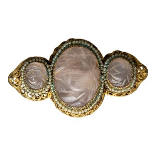 20th Century Chinese Gilt Silver Filigree Brooch Pin With Rose Quartz For Sale