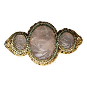 20th Century Chinese Gilt Silver Filigree Brooch Pin With Rose Quartz