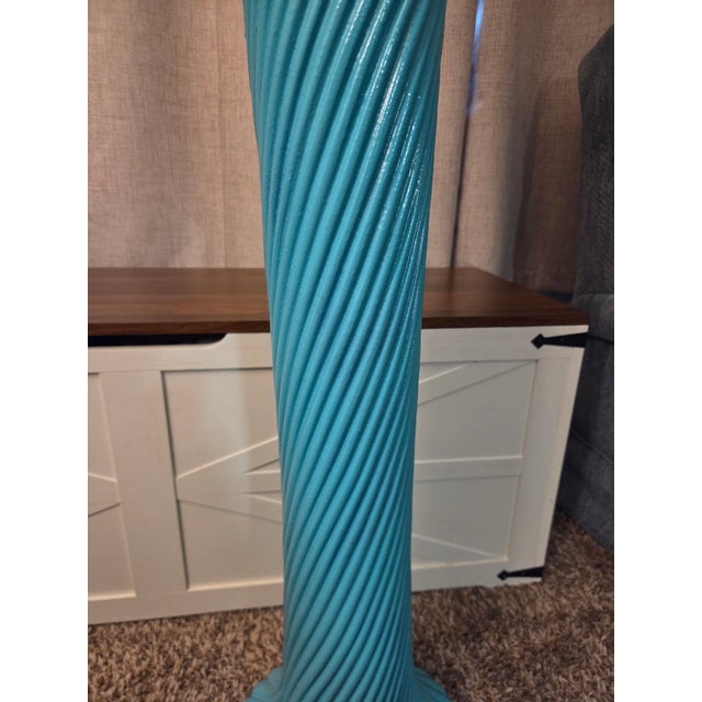 Textile Vintage 1980s Postmodern Twisted Plaster Floor Lamp - Michael Taylor Style - Turquoise For Sale - Image 7 of 9