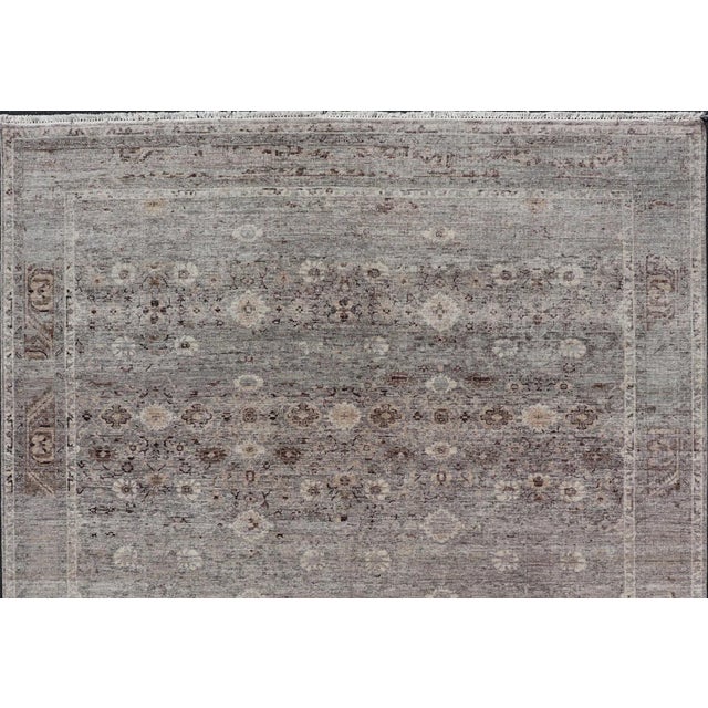 Modern Oushak Rug With Floral Pattern in Gray Brown Tones and Neutral Colors For Sale - Image 10 of 12