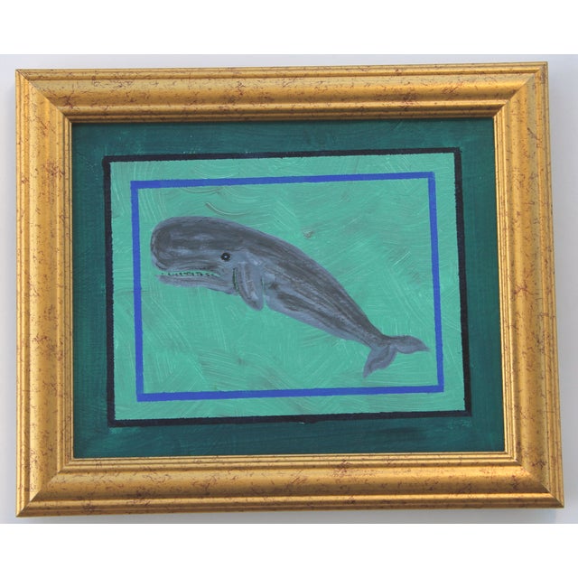 2020s Whale Americana Folk Art Nautical Gray Blue Original Oil Painting by Cleo Plowden For Sale - Image 5 of 5