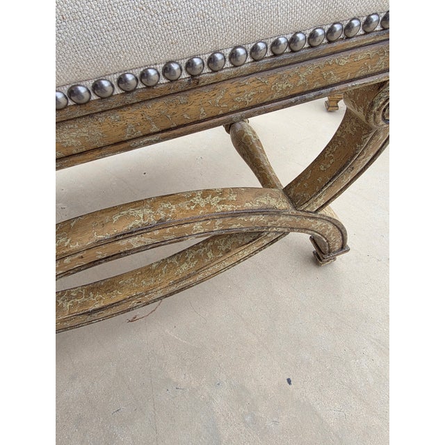 2000 - 2009 Pair of Neoclassical Style Painted Upholstered Ottomans For Sale - Image 5 of 8