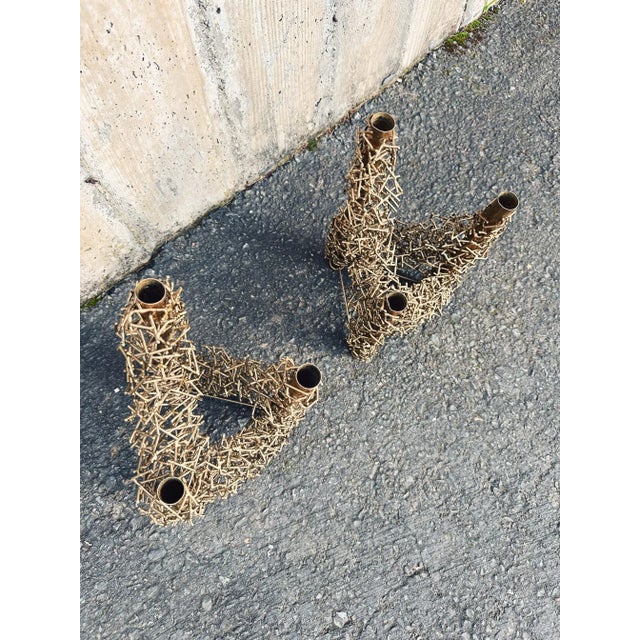 Brutalist Mid 20th Century Brutalist Style Metal Candlesticks - a Pair For Sale - Image 3 of 10