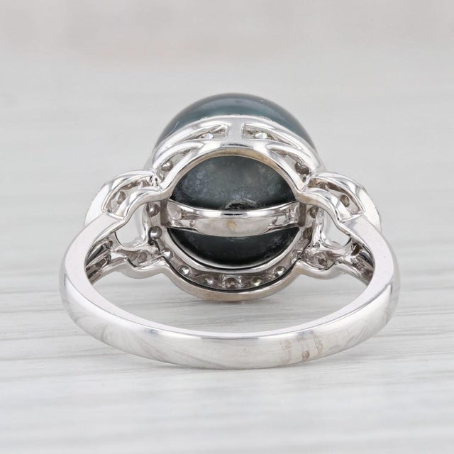 New Tahitian Black Pearl 0.55ctw Diamond Halo Ring 14k White Gold Size 7 For Sale - Image 4 of 7