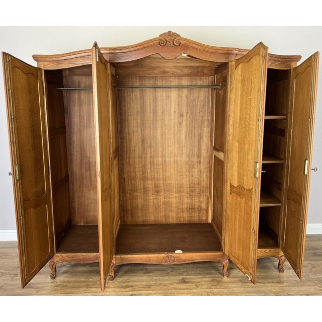 Vintage Louis XVI French Oak Four Door Carved Wardrobe For Sale - Image 11 of 12