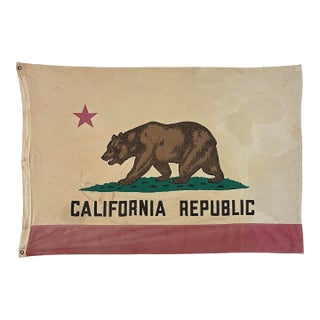 Large Genuine Vintage Cotton California Republic Bear Flag For Sale