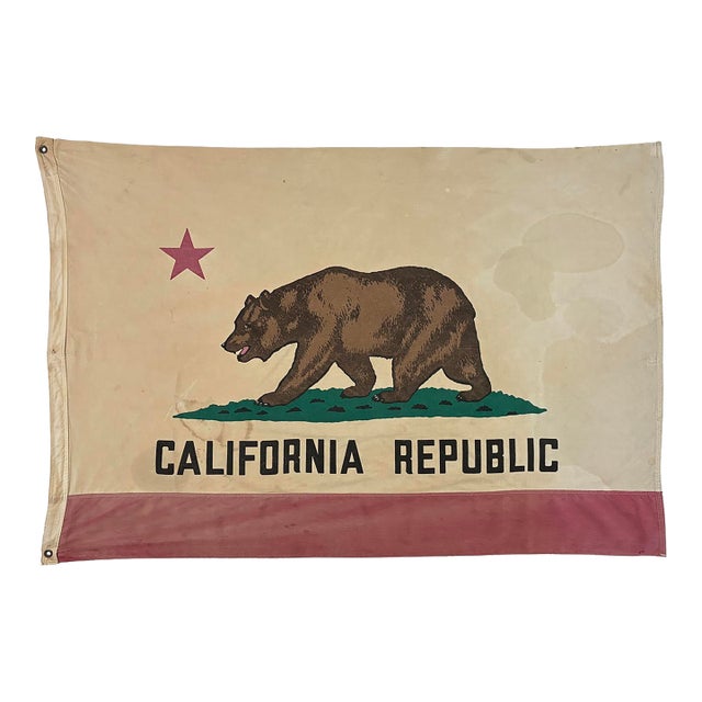 Large Genuine Vintage Cotton California Republic Bear Flag For Sale